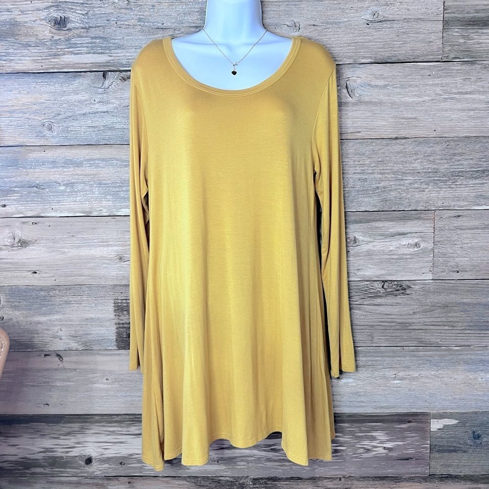 Tulip Asymmetrical Hem Long Sleeve Drop Shoulder Brushed Cotton Tee Shirt Dress